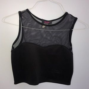 Black crop top tank w/ mesh at the top